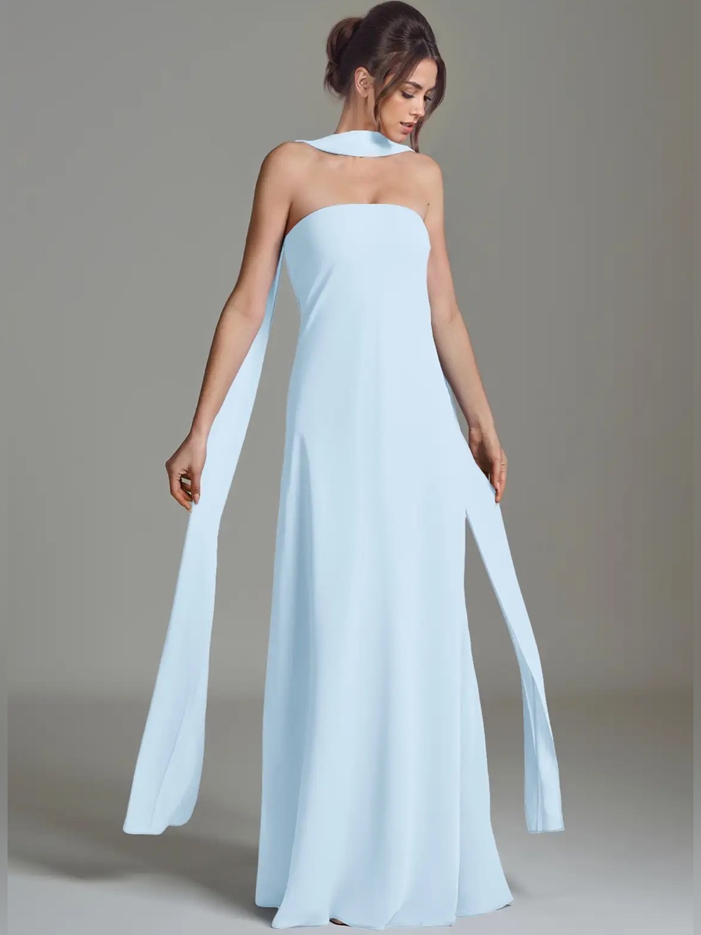 Azazie Ilana Sky Blue A-Line Strapless Chiffon Dress